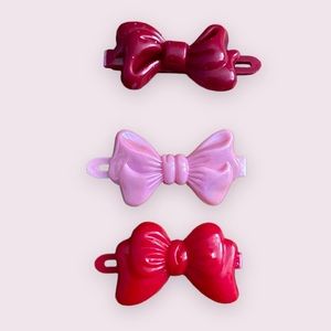 Hair Bow Barrettes Self Hinge Plastic in Pink, Red and Wine